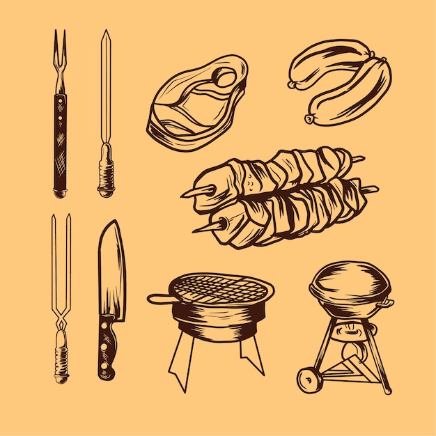 Barbecue hand drawn elements