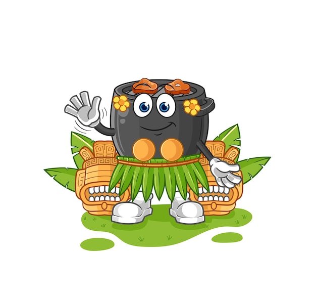Barbecue hawaiian waving character cartoon mascot vector