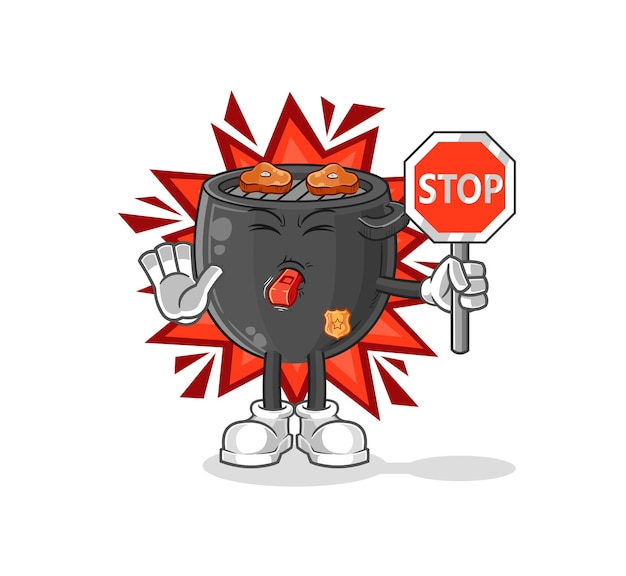 Barbecue holding stop sign cartoon mascot vector