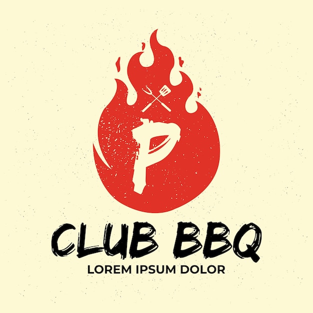 Barbecue logo afbeelding BBQ-logo en vuurconcept in combinatie met spatel vintage stijl