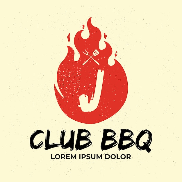 Иллюстрация логотипа барбекю логотип барбекю и концепция огня в сочетании с винтажным стилем шпателя
