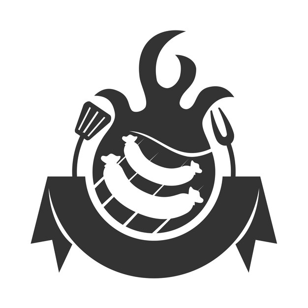 Vector barbecue-logo met bbq-logo en vuurconcept in combinatie met spatel