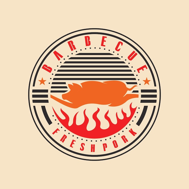 Barbecue-logo met varkensvleesontwerpvector