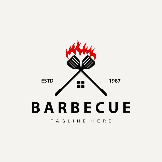 Vector barbecue logo ontwerp bar restaurant hot grill vuur logo en spatula eenvoudige illustratie