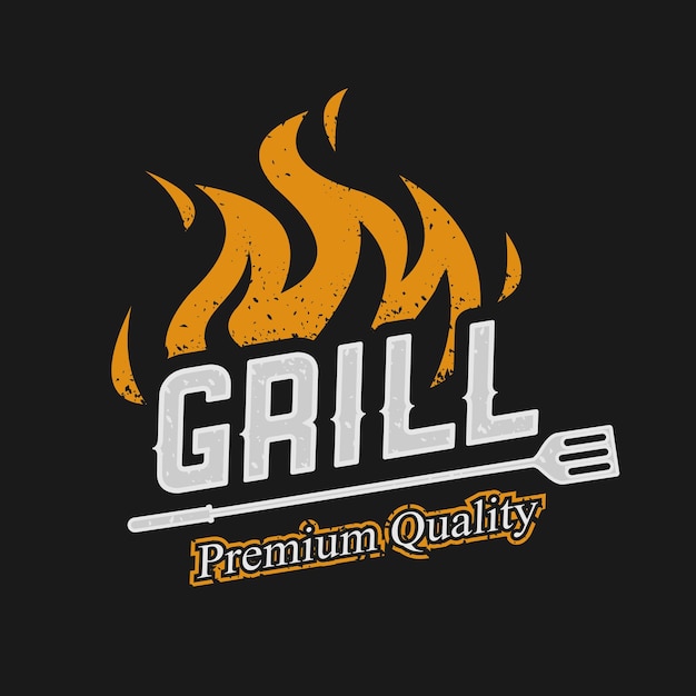 Barbecue logo ontwerp grill voedsel vuur en spatel concept sjabloon Platte vectorillustratie