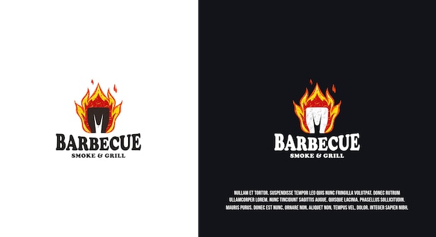 Barbecue logo ontwerp vintage stijl spatel en vuur