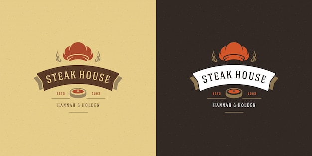 Barbecue logo vector illustration grill house or bbq restaurant menu emblem meat steak