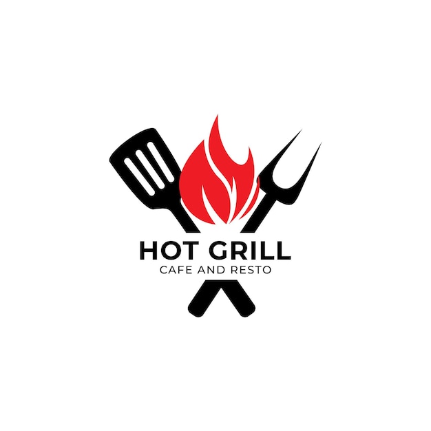 barbecue logo with bbq logotype and fire concept combined with a spatula