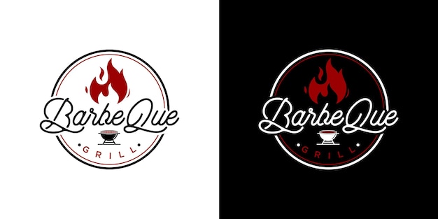 Barbecue logo with handwritten white background vector design