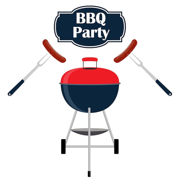 Barbecue partij uitnodiging kaart ontwerpsjabloon barbecue worst vork vector illustratie vlakke stijl