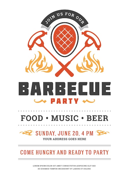 Barbecue party flyer or poster design template