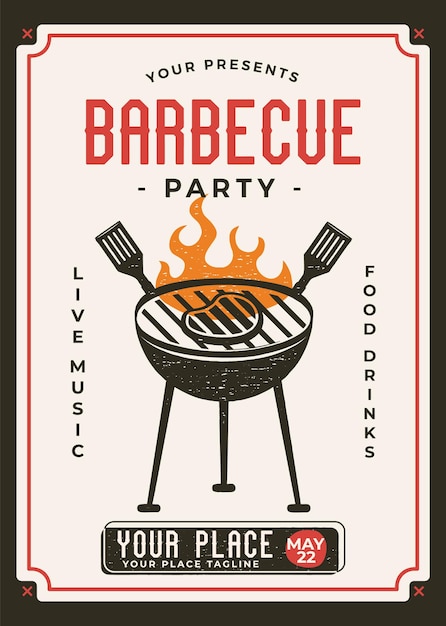 Barbecue party flyer template bbq grill card for social media marketing barbecue post design stock vector poster