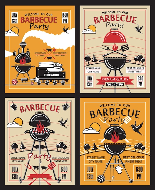 barbecue party invitation set