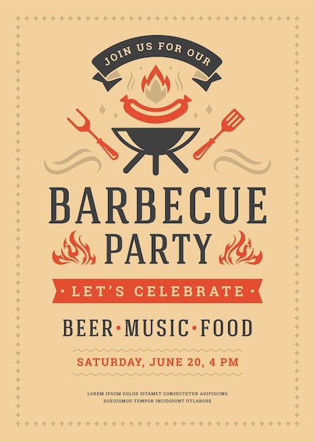 Vector barbecue party vector flyer or poster design template