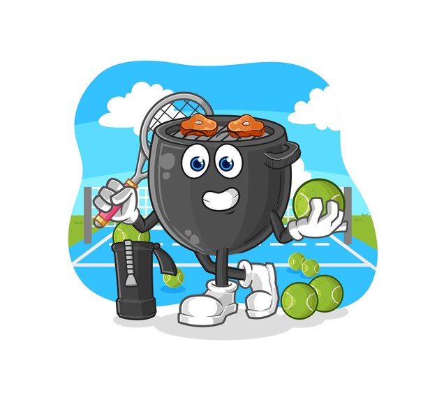 Barbecue plays tennis illustration character vector