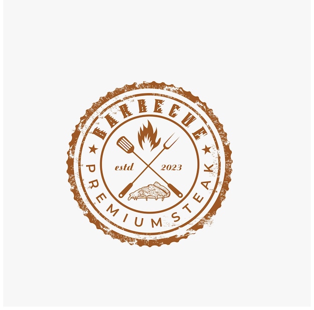 Barbecue premium steak retro stijl logo ontwerp vector