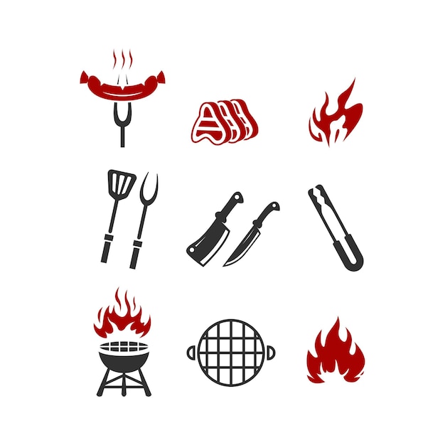 Barbecue restaurant icon set BBQ logo design template