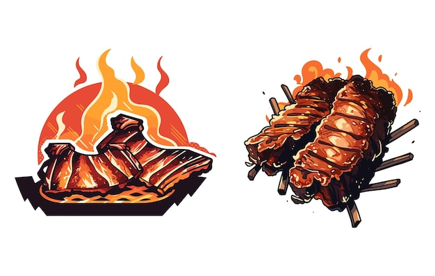 Vettore barbecue ribs illustrazione piatta bbq ribs vector silhouette