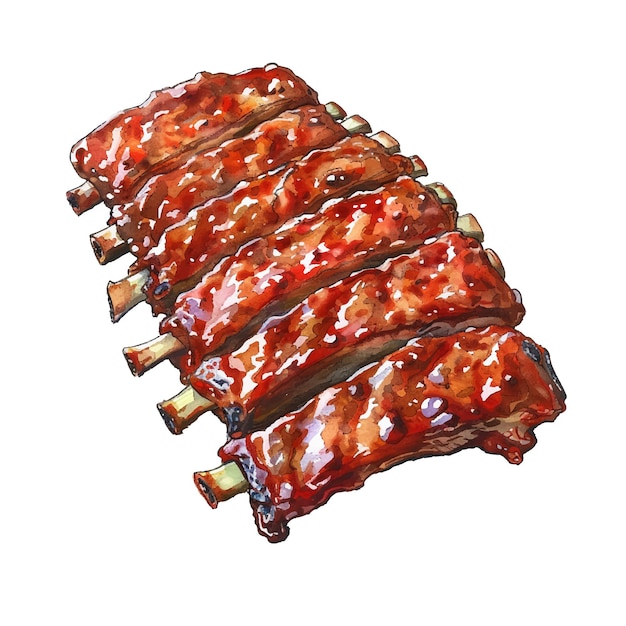 Vector barbecue ribs vector illustratie in aquarel stijl