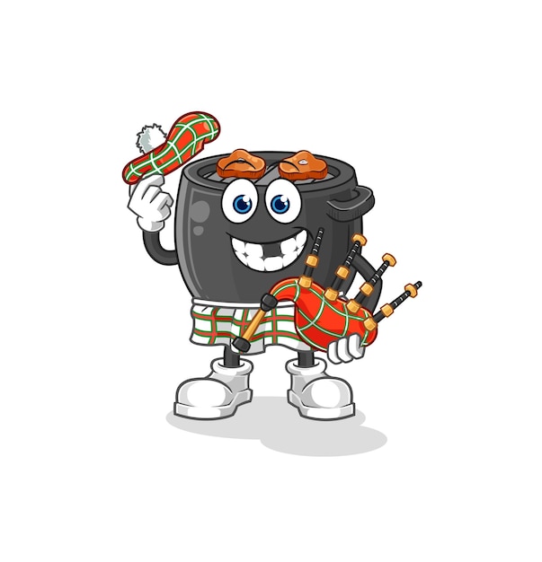 Barbecue scottish with bagpipes vector cartoon character
