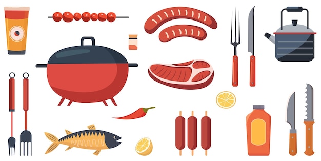 barbecue set grill in flat style on a white background vector