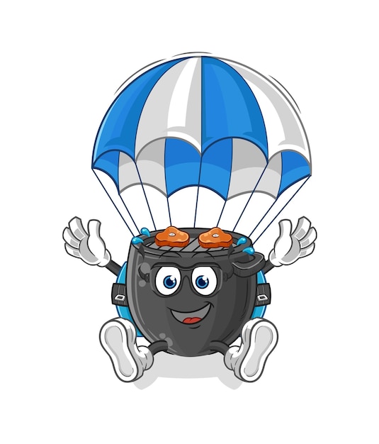 Вектор Вектор талисмана мультфильма о прыжках с парашютом для барбекю