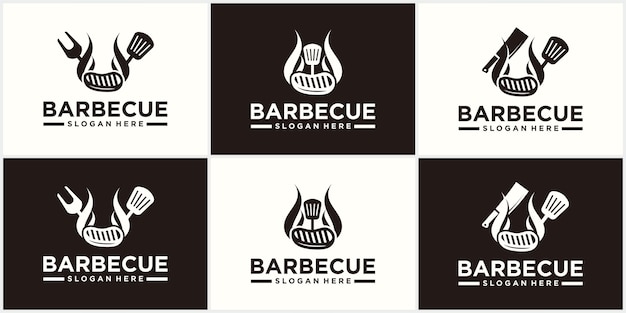 Barbecue spatel logo ontwerp grill voedsel vuur en spatel concept sjabloon Vectorillustratie