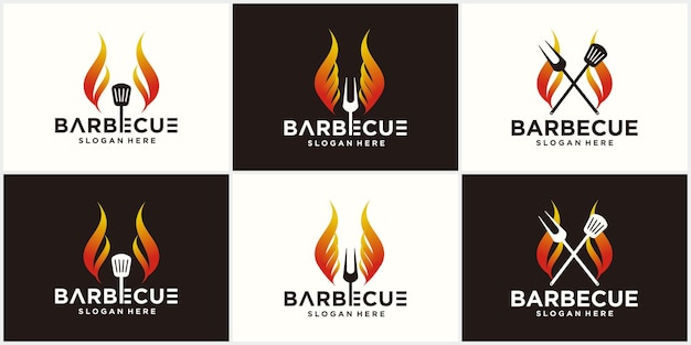 Barbecue spatula logo design grill food fire and spatula concept template Vector illustration