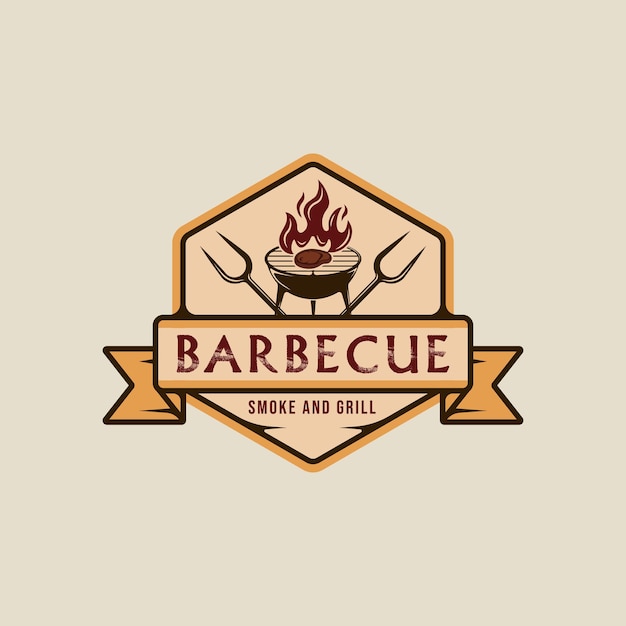 Vettore barbecue steak logo emblema vettoriale illustrazione modello icona design grafico griglia bbq con fiamma