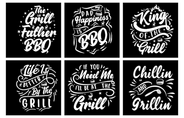 Vector barbecue t-shirt ontwerp bundel. barbecue vectorafbeeldingen. barbecue grill typografie. bbq svg-bundel