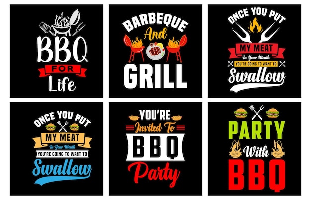 Barbecue T-shirt ontwerp bundel. Barbecue vectorafbeeldingen. Barbecue Grill typografie. BBQ SVG-bundel