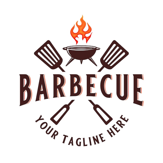 barbecue vector logo ontwerp grill twee gekruiste spatules en vuur als symbool van barbecue