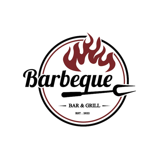 Vector barbecue vintage logo concept grill with fire flame stamp template vector illustration