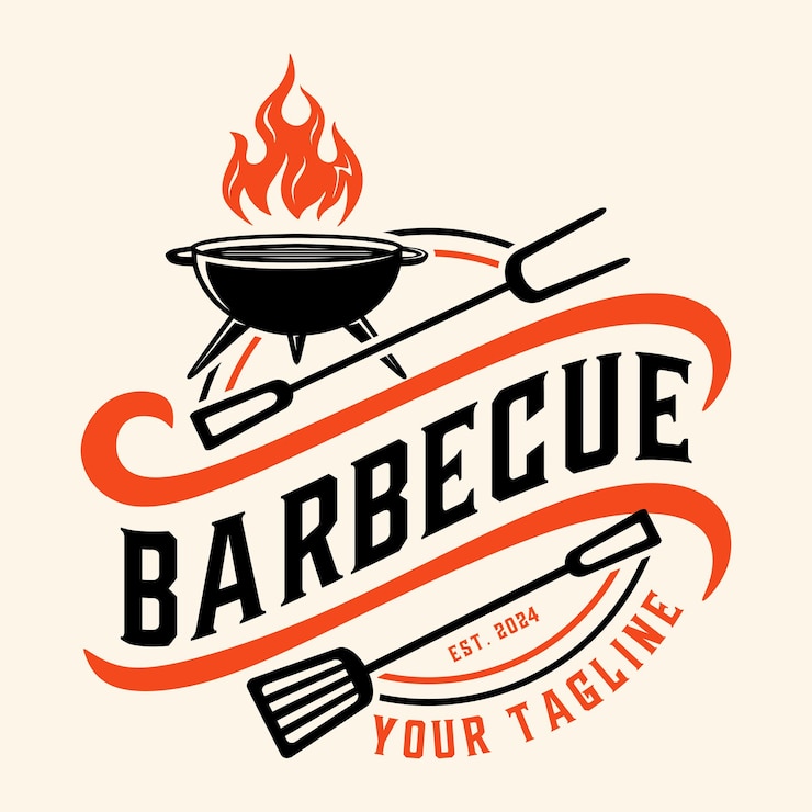 Vector barbecue vintage logo grill en spatula als icoon perfect voor restaurant of barbecue