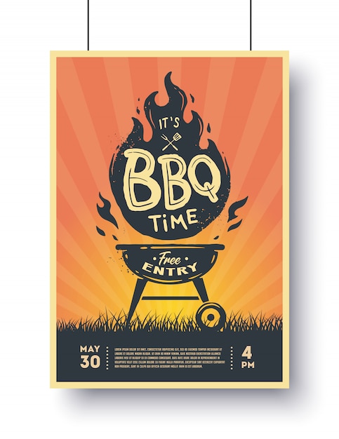 Vector barbecue vintage poster. bbq tijd. barbecue feestje.