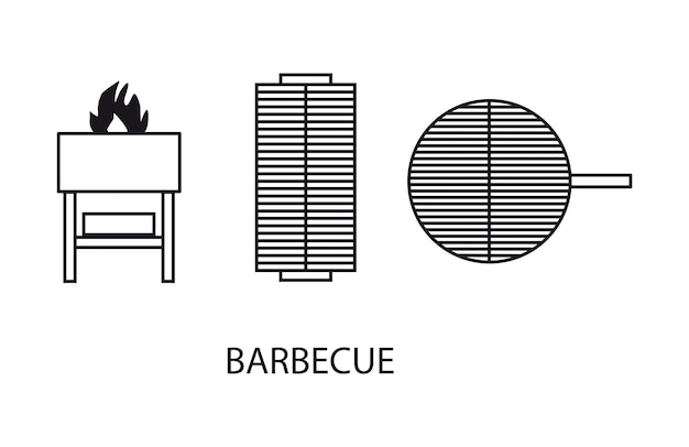 Барбекю с огнем, прямоугольные и круглые грили на белом фоне