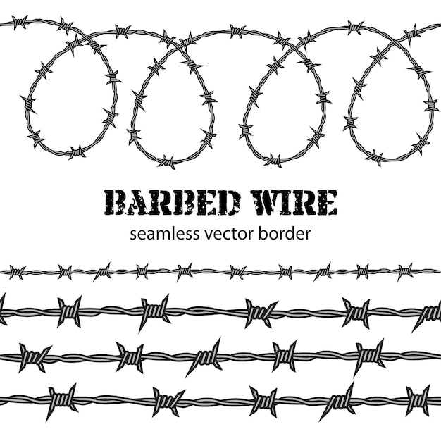 Vector barbed wire fence seamless border