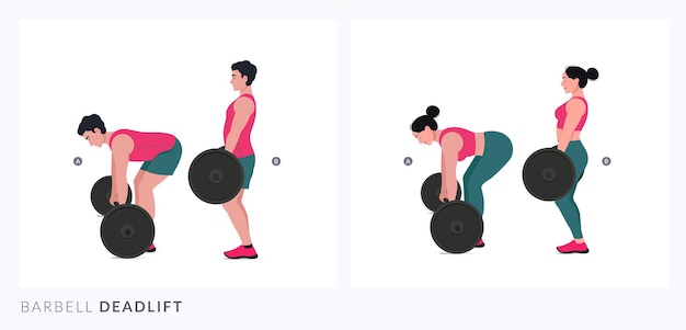 Barbell deadlift, training fitness, aerobics en oefeningen voor mannen en vrouwen.