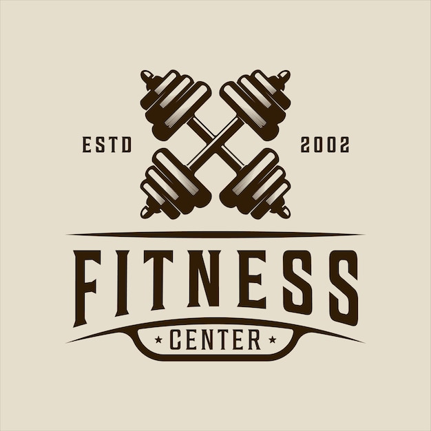 Штанга или гантель логотип вектор винтажные иллюстрации шаблон значок графический дизайн тренажерный зал и фитнес знак или символ для спортзала бизнес с стиле ретро типографии