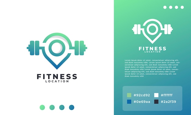 Barbell and Pin Location Logo Combination Point Fitness Gym Logo Design Template Element