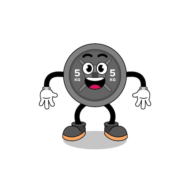 Barbell plate cartoon with surprised gesture