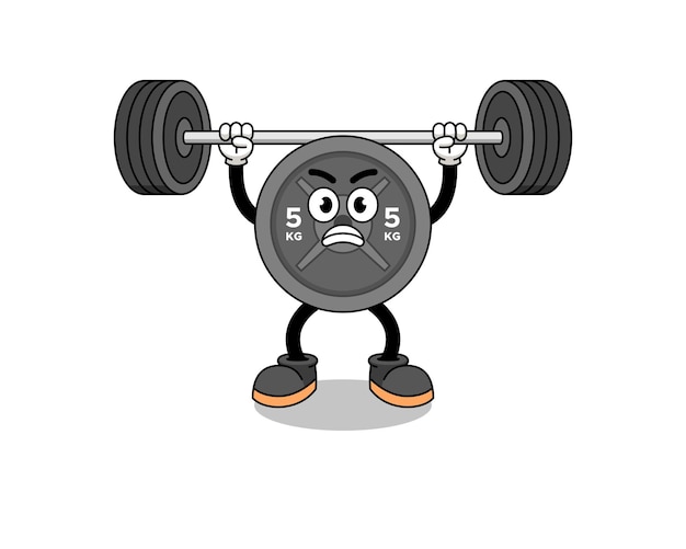 Barbell plate mascot cartoon lifting a barbell