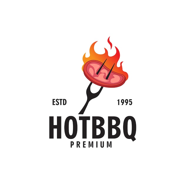 barbeque grill bbq barbecue fork meat logo vector graphic template illustration