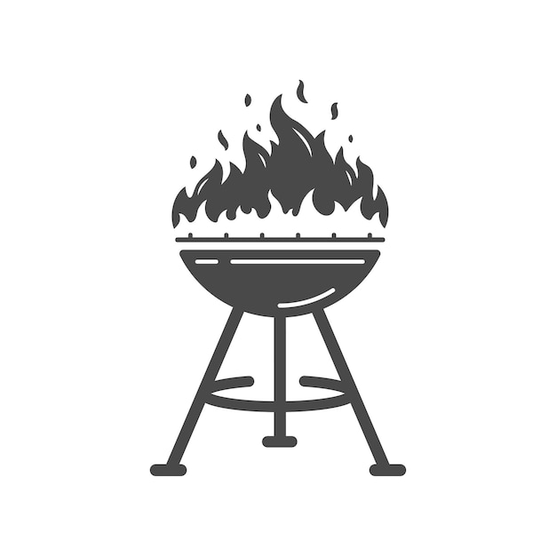 Vector barbeque grill and fire isolated on white background