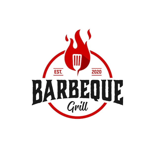 バーベキューグリルのロゴのインスピレーションバーベキューレストランの火のヴィンテージバッジ
