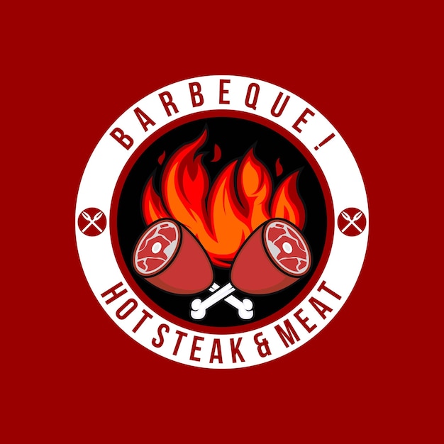 барбекю, горячий стейк и мясной логотип