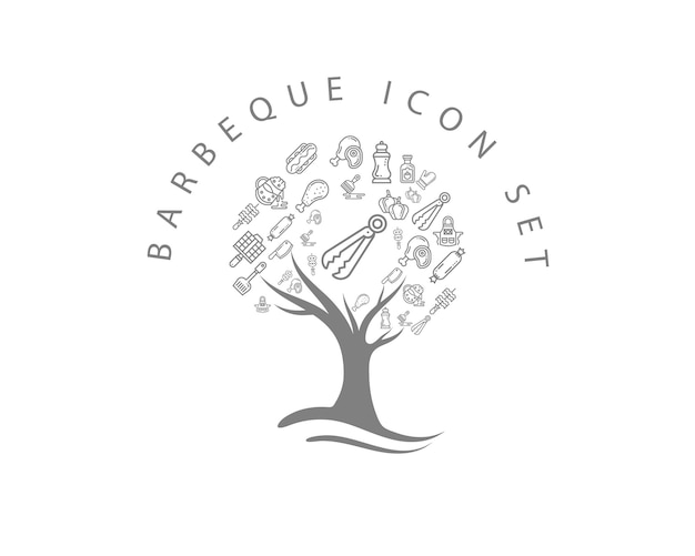 Barbeque icon set on white background Premium Vector