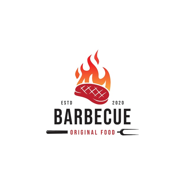 Barbeque logo design grill food template Vector flat illustration