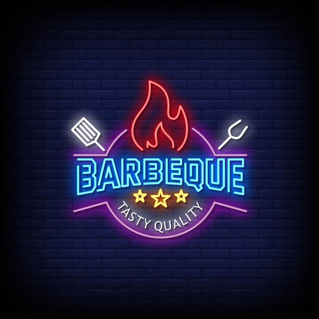 Barbeque logo insegne al neon stile testo