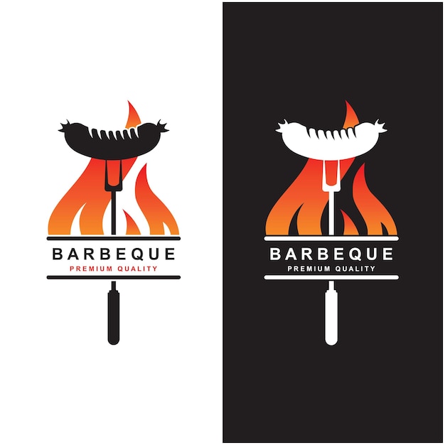 バーベキューのロゴとシンボル ベクトル イラスト スローガン テンプレート